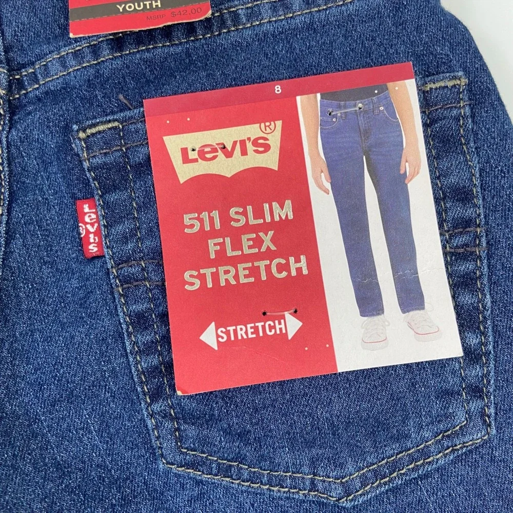 Levi's‎ Boys 8 Blue 511 Slim Flex Stretch Jeans New Adjustable Waistband NEW